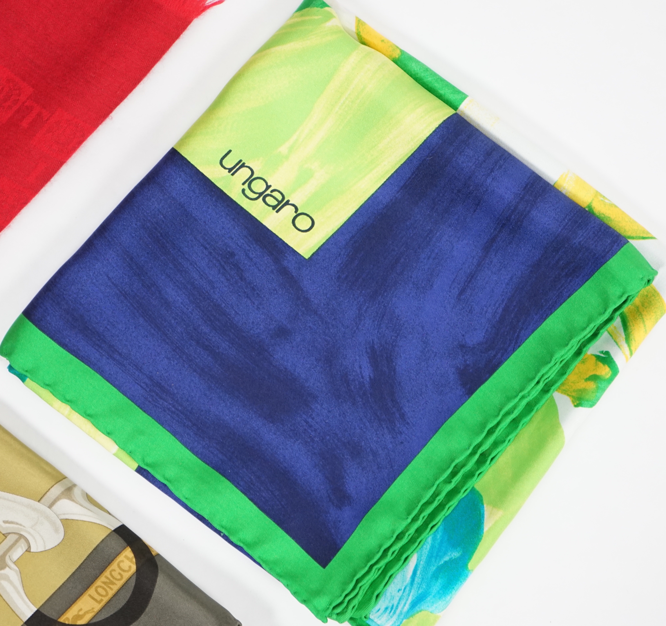A Guerlain, Longchamp, Ungaro, Cartier style and two Celine style scarves (6)